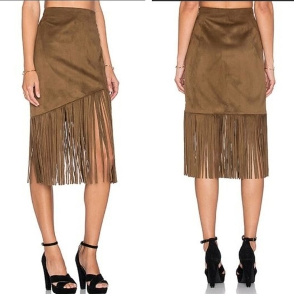 Tularosa Donna Fringe Skirt in Camel Size S